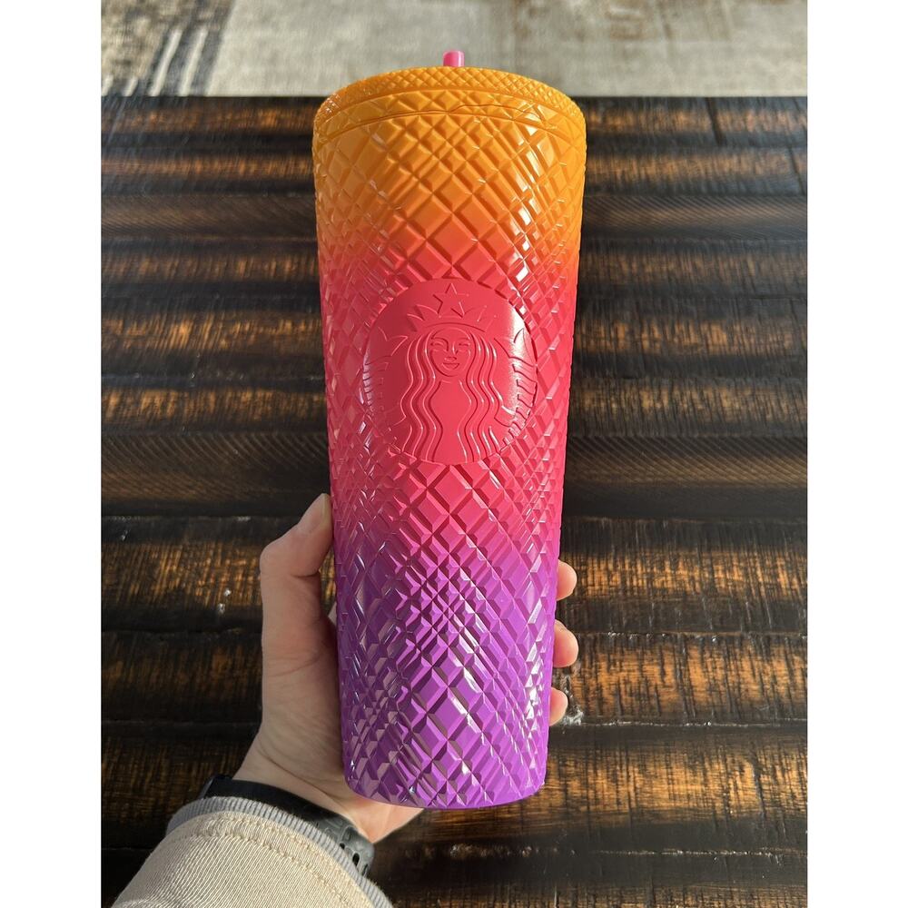 Starbucks 2024 Dia de Muertos Halloween Tumbler Cold Cup 24 oz Ombré Orange Pink